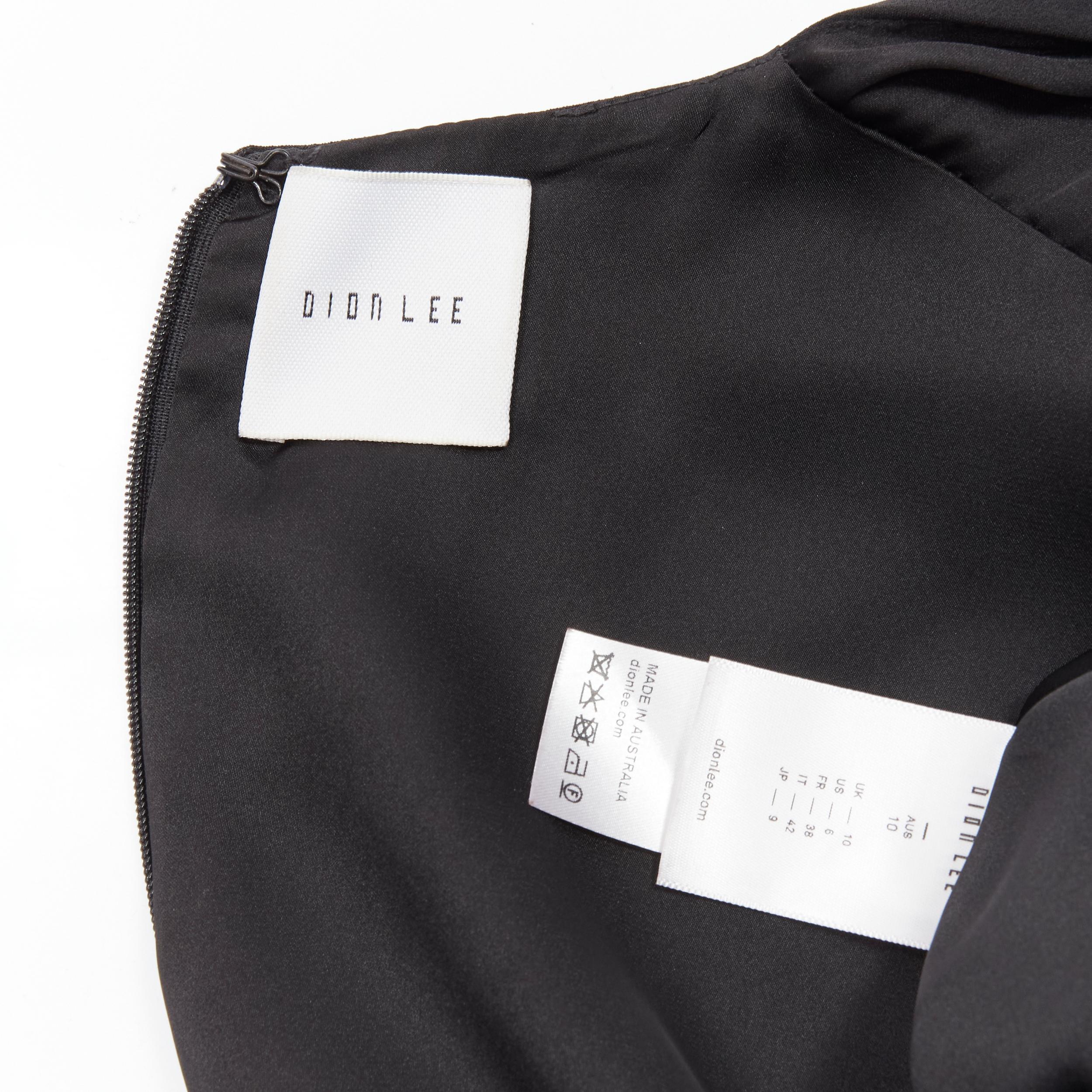 DION LEE black satin cape sleeve minimal V neck boxy short dress AUS10 M For Sale 4