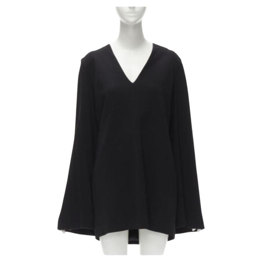 DION LEE black satin cape sleeve minimal V neck boxy short dress AUS10 M For Sale