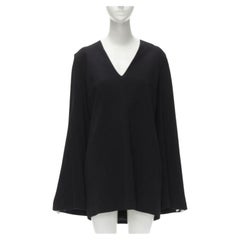 Vintage DION LEE black satin cape sleeve minimal V neck boxy short dress AUS10 M