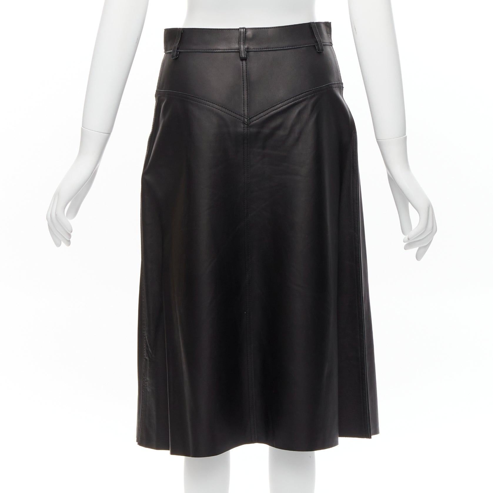 Women's DION LEE black sheep leather back yoke front slit A-line skirt UK6 XS For Sale