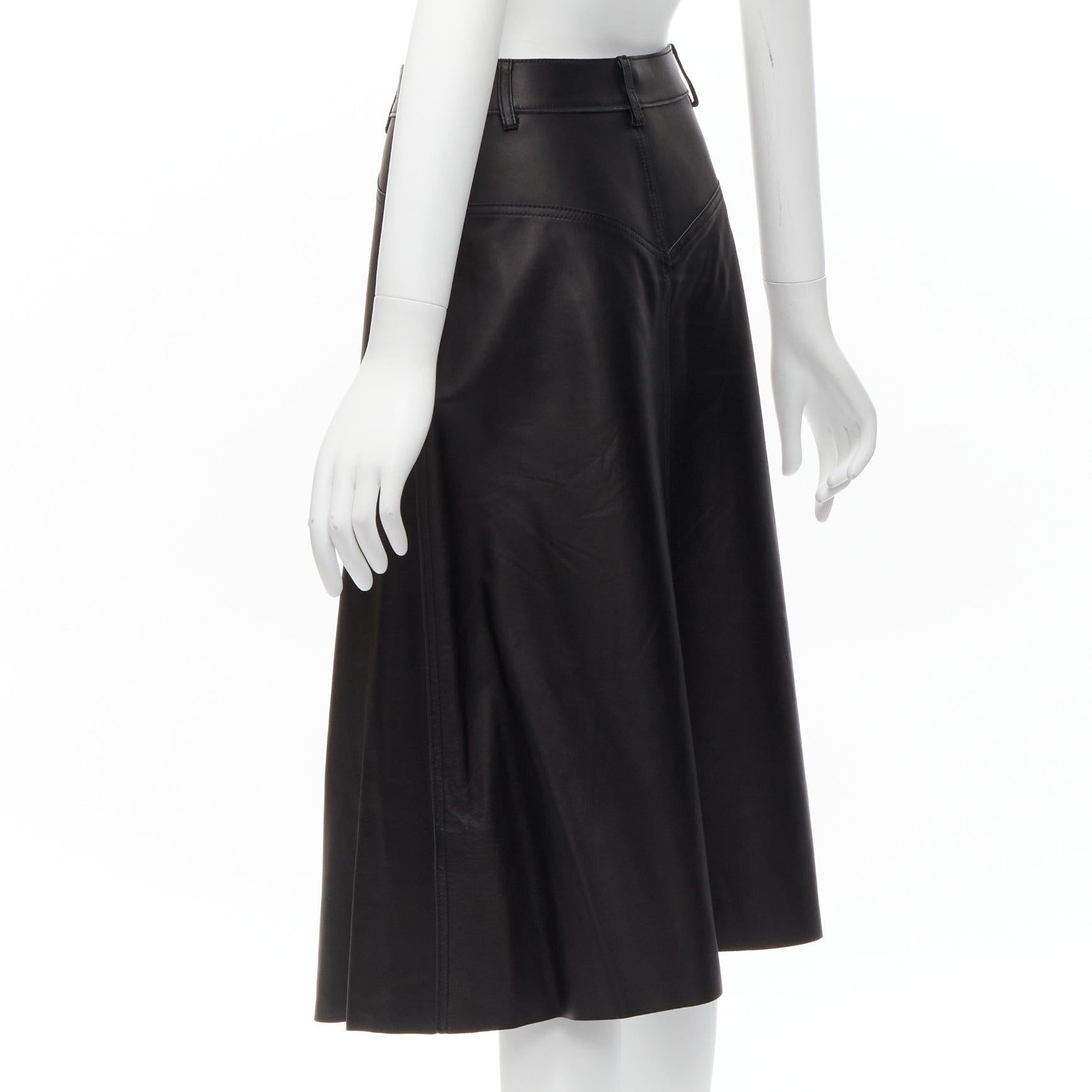 DION LEE black sheep leather back yoke front slit A-line skirt UK6 XS For Sale 1