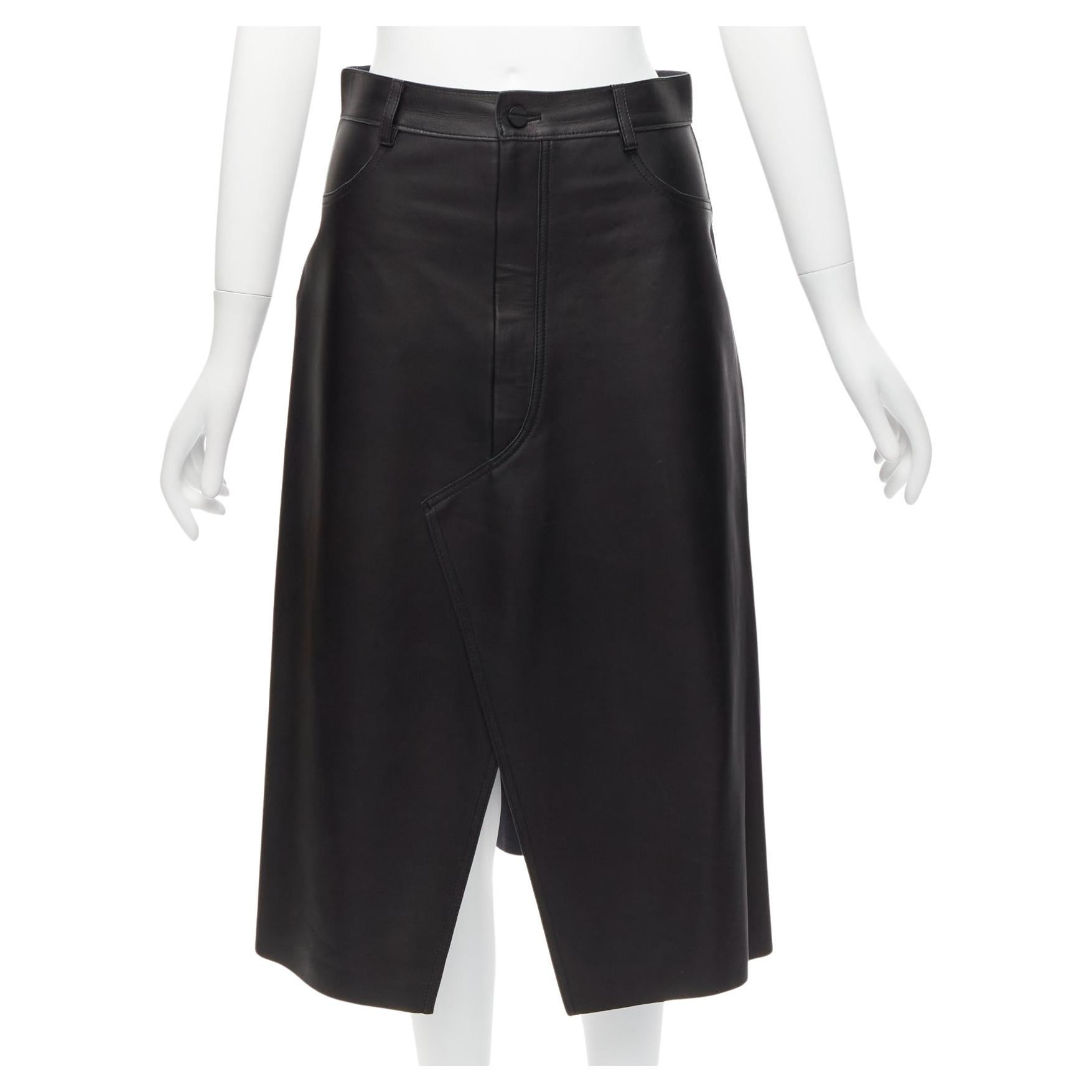 DION LEE black sheep leather back yoke front slit A-line skirt UK6 XS For Sale