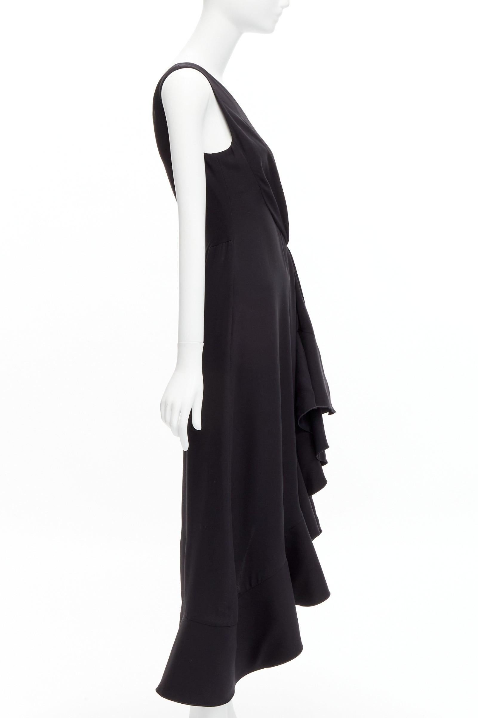 DION LEE vestido asimétrico con volantes en seda negra con un hombro drapeado delante AUS10 M en Excelente estado para la venta en Hong Kong, NT