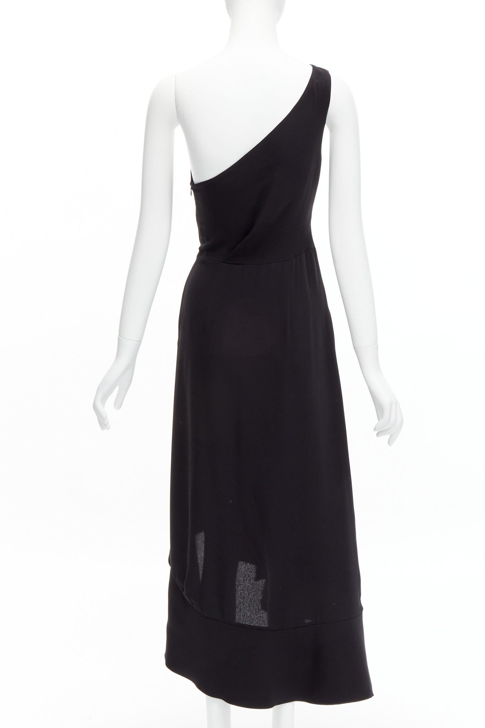De las mujeres DION LEE vestido asimétrico con volantes en seda negra con un hombro drapeado delante AUS10 M en venta