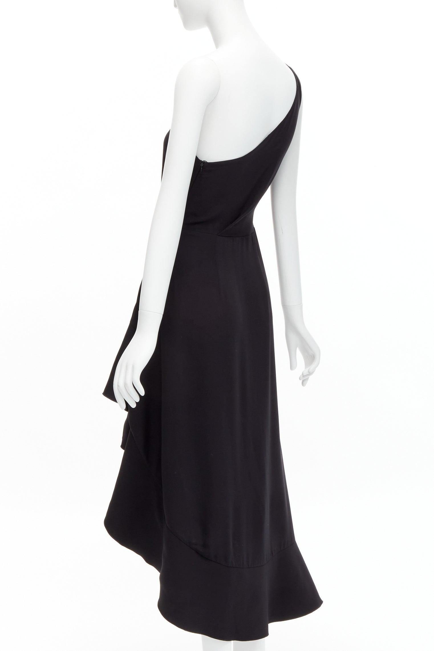 DION LEE vestido asimétrico con volantes en seda negra con un hombro drapeado delante AUS10 M en venta 1