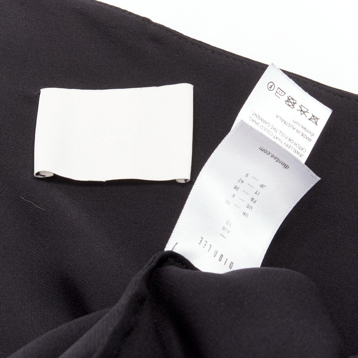 DION LEE vestido asimétrico con volantes en seda negra con un hombro drapeado delante AUS10 M en venta 3
