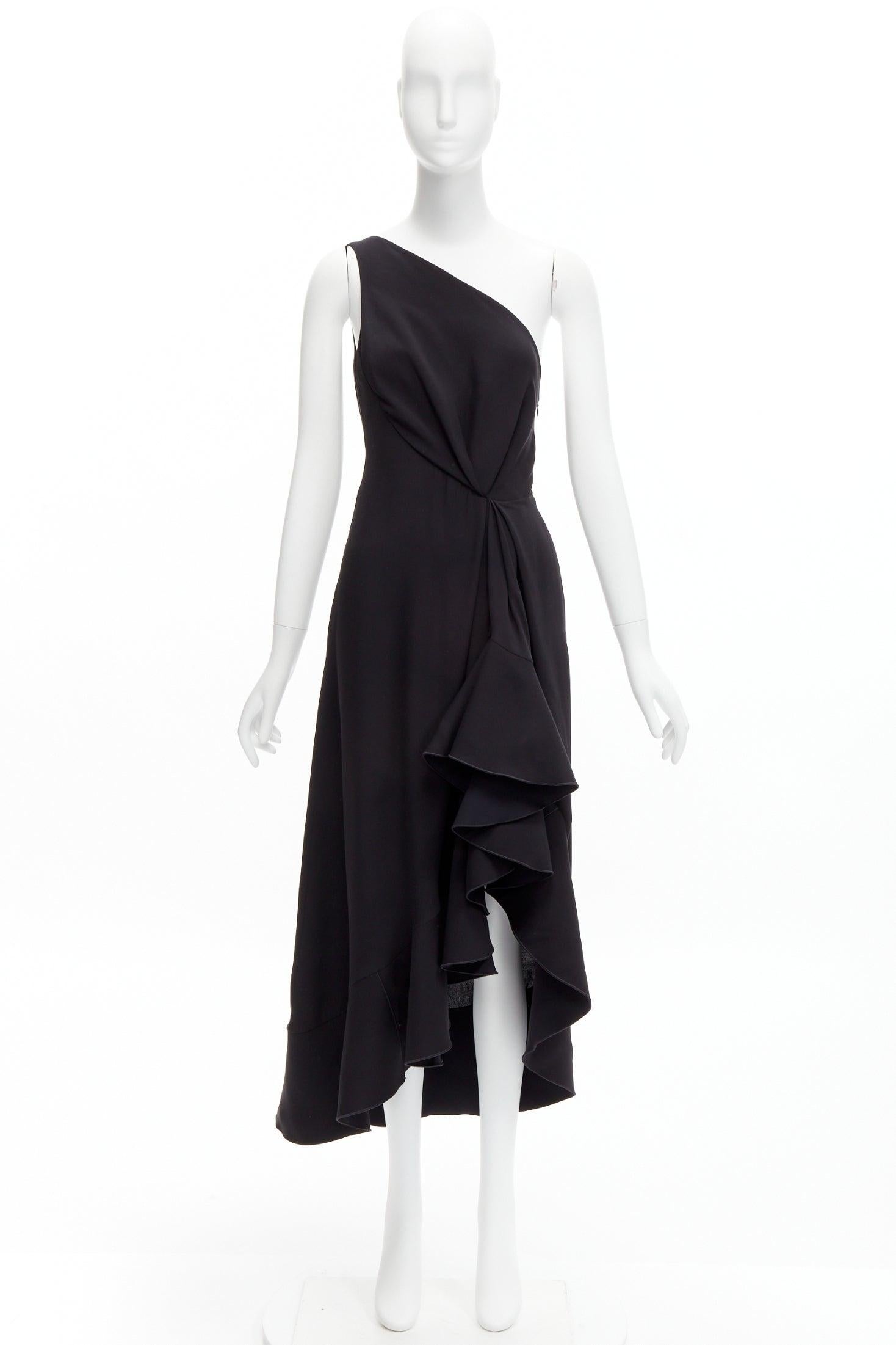 DION LEE vestido asimétrico con volantes en seda negra con un hombro drapeado delante AUS10 M en venta 4