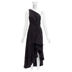 DION LEE black silk one shoulder drape front asymmetric ruffle dress AUS10 M