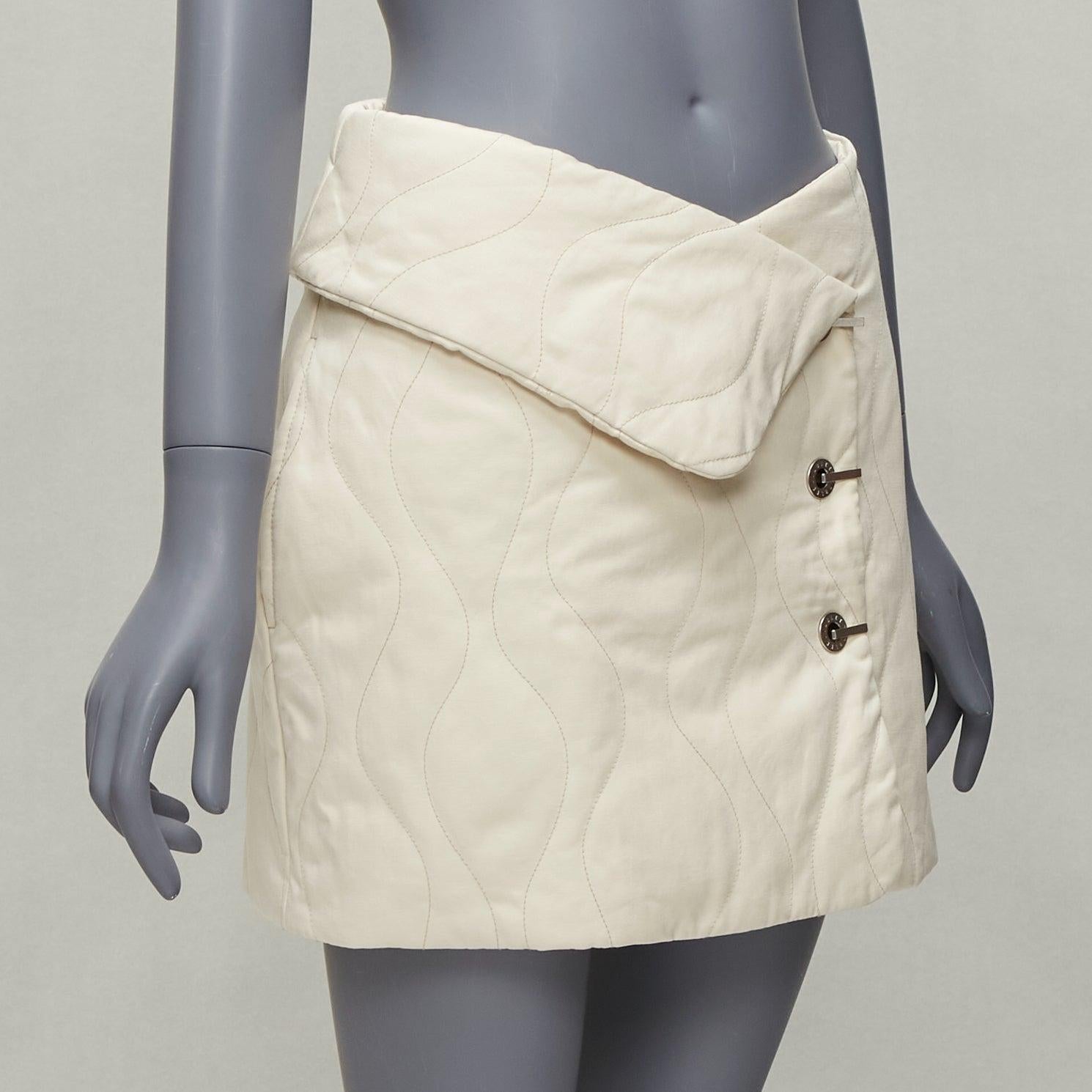 DION LEE cream cotton blend swirl quilted foldover waist mini skirt UK6 XS In Good Condition For Sale In Hong Kong, NT