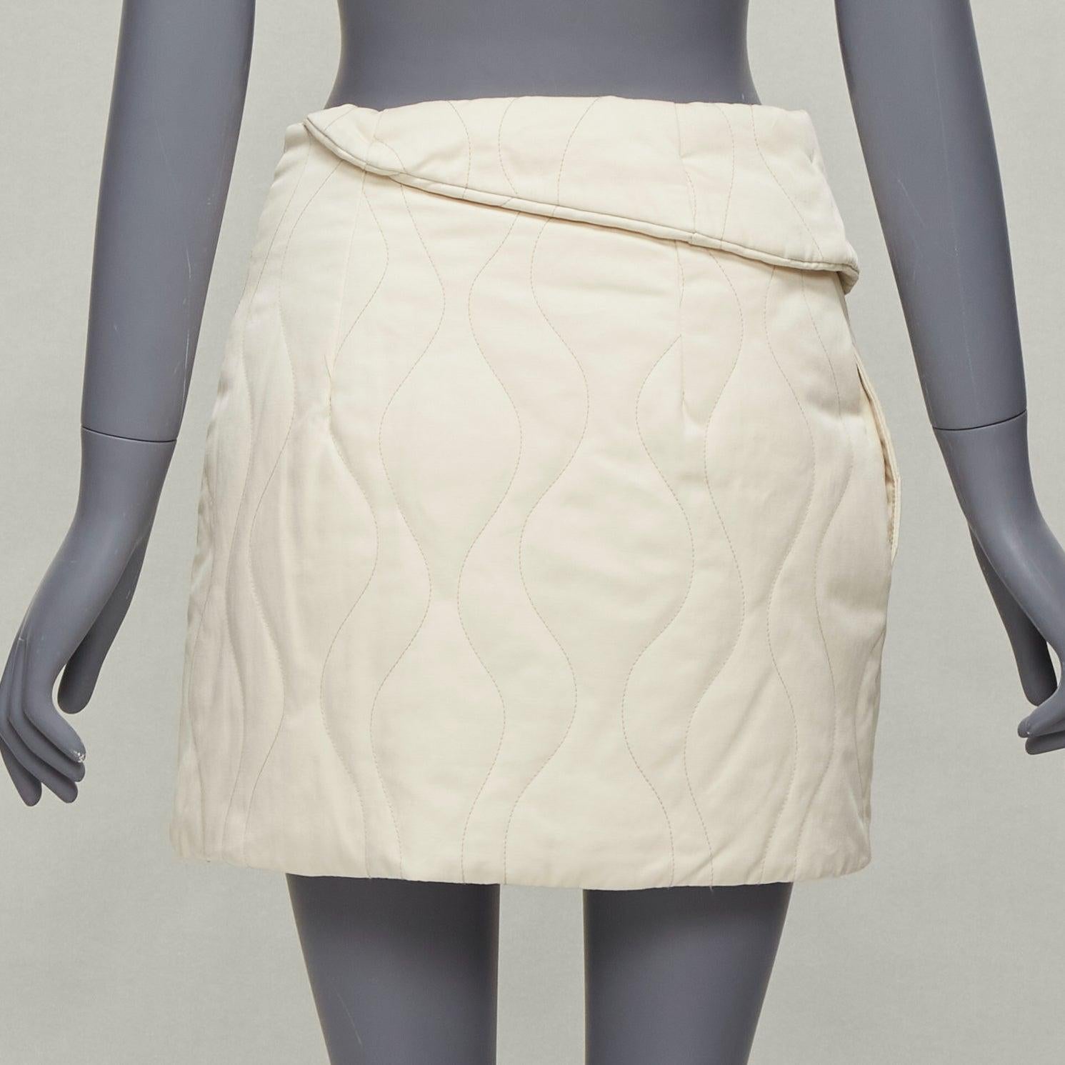 DION LEE cream cotton blend swirl quilted foldover waist mini skirt UK6 XS For Sale 1