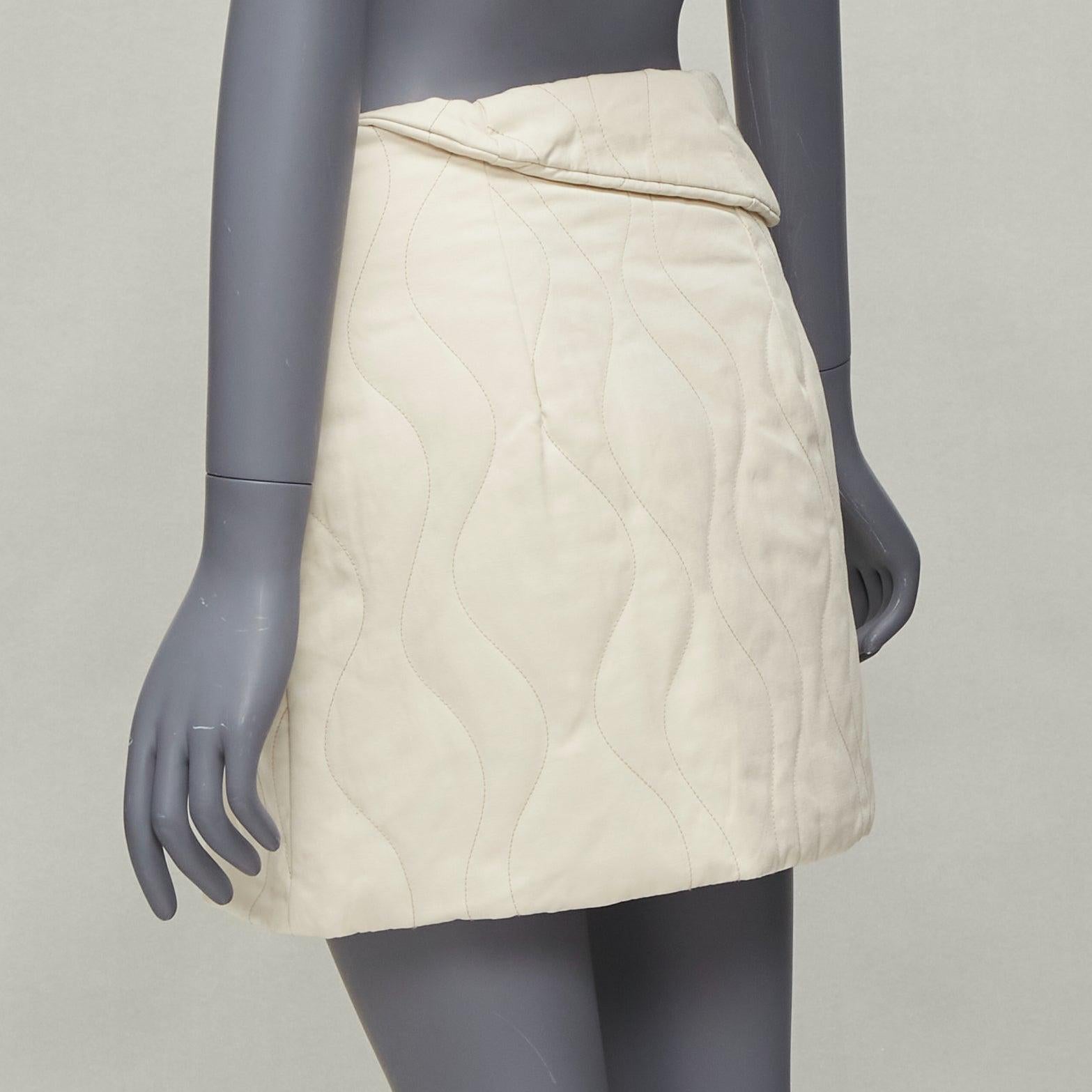 DION LEE cream cotton blend swirl quilted foldover waist mini skirt UK6 XS For Sale 2