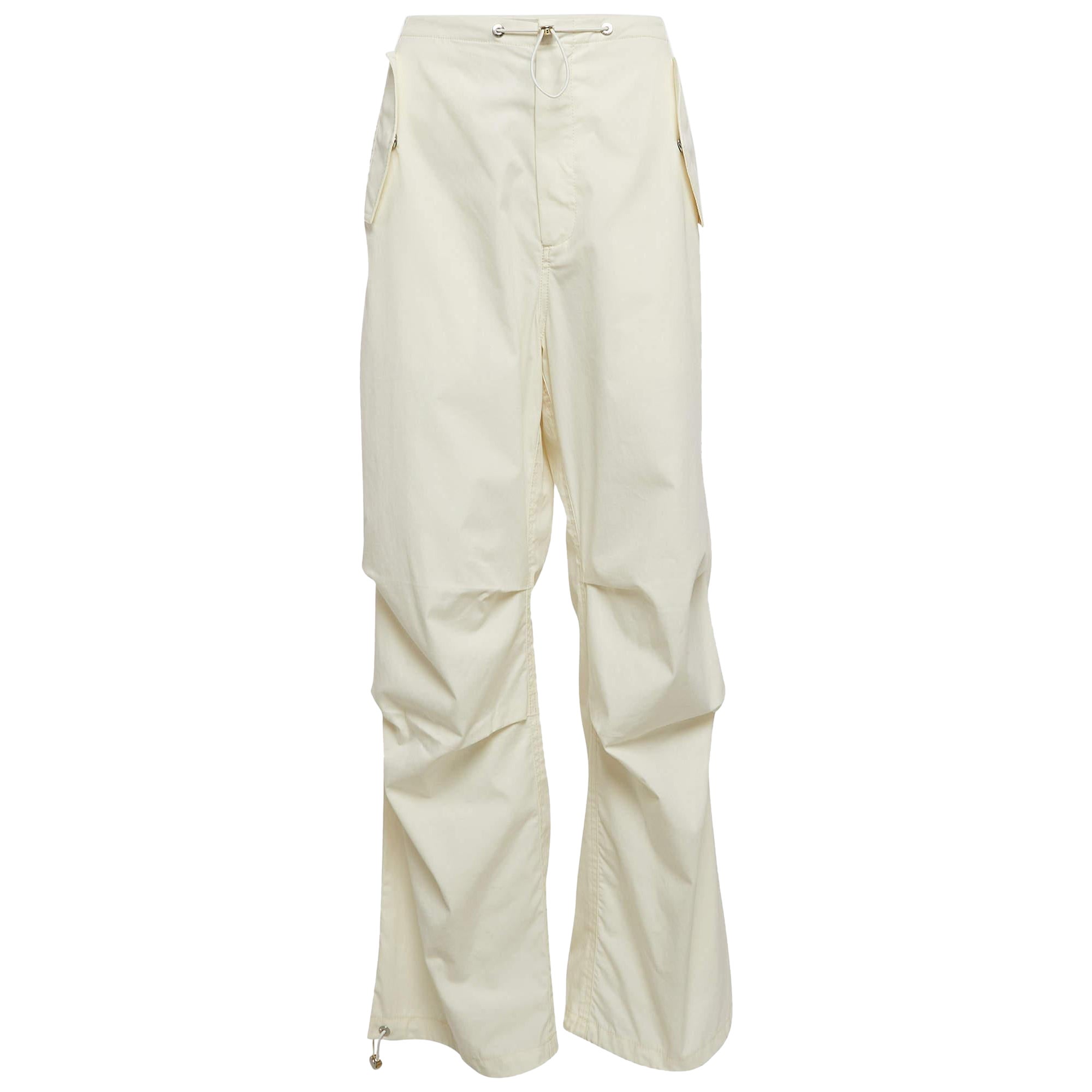 Dion Lee Pantalones de paracaídas tobilleros de mezcla de algodón blanco marfil S