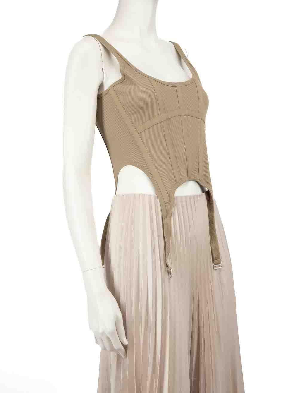 CONDITION is Never worn. No visible wear to top is evident on this new Dion Lee designer resale item.
 
 
 
 Details
 
 
 Khaki
 
 Cotton
 
 Tank top
 
 Ribbed and stretchy
 
 Boning corset accent
 
 Strap detail on hem
 
 Scoop neckline
 
 Cropped