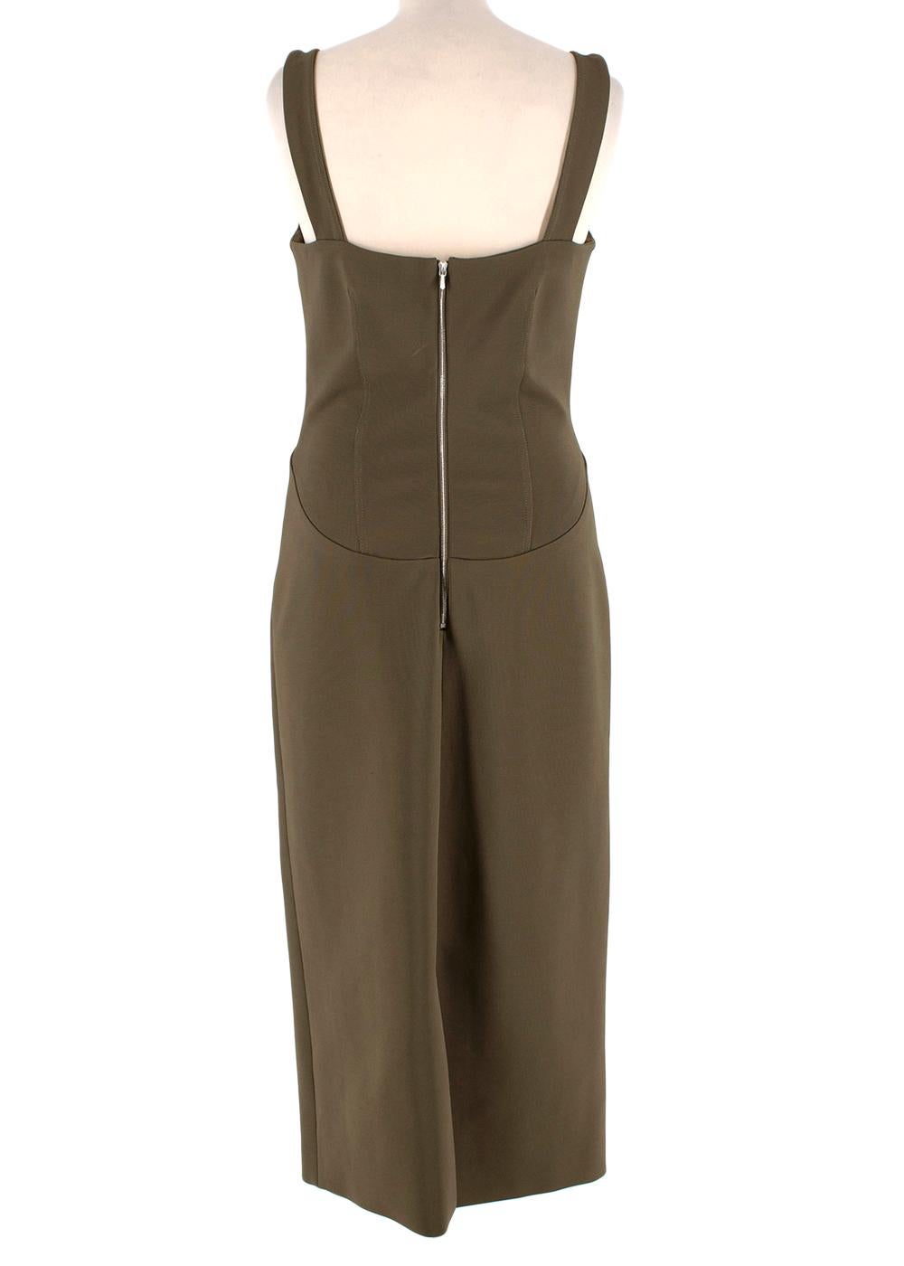 Brown Dion Lee Khaki Sleeveless Sweetheart Midi Dress - US 6