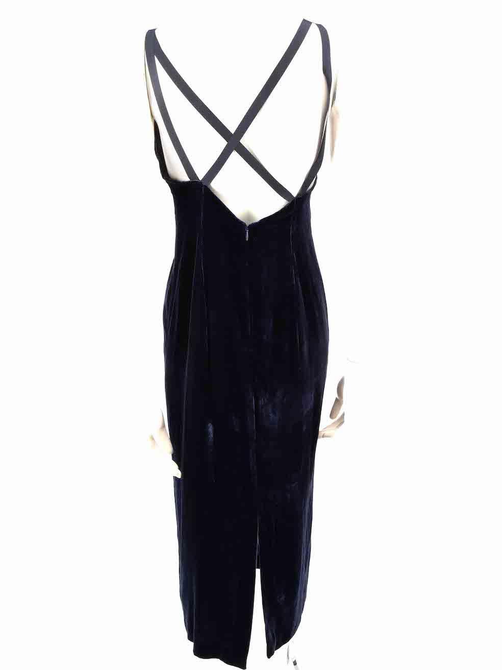 Black Dion Lee Navy Velvet V Neckline Midi Dress Size S
