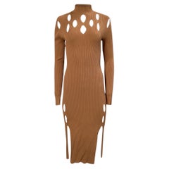 Abito midi con cut-out in maglia a coste di Dion Lee, in viscosa marrone