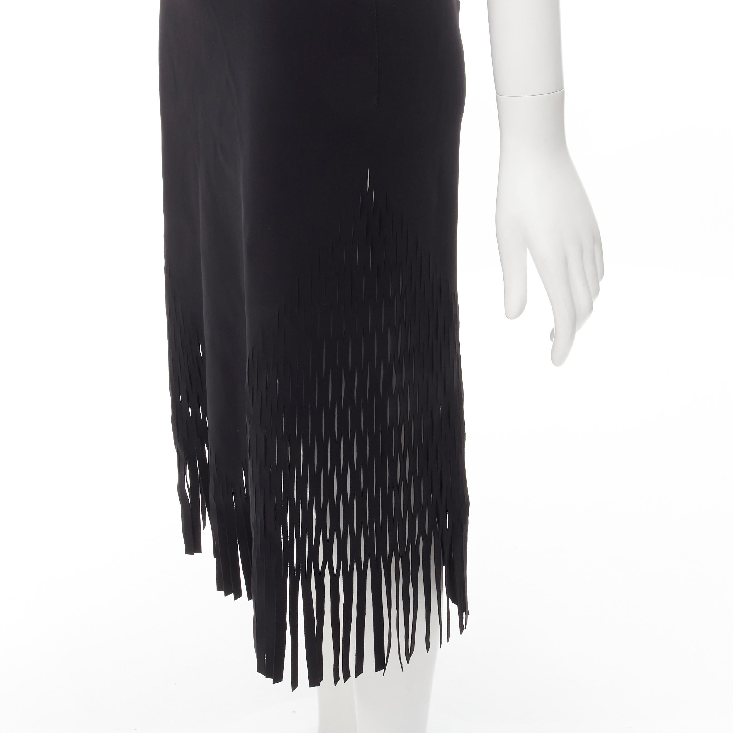 DION LEE Runway laser cut perforated fringe midi skirt S 
Reference: ANWU/A00532 
Brand: Dion Lee 
Color: Black 
Pattern: Solid 
Extra Detail: Silver-tone zip back closure 

CONDITION: 
Condition: Excellent, this item was pre-owned and is in