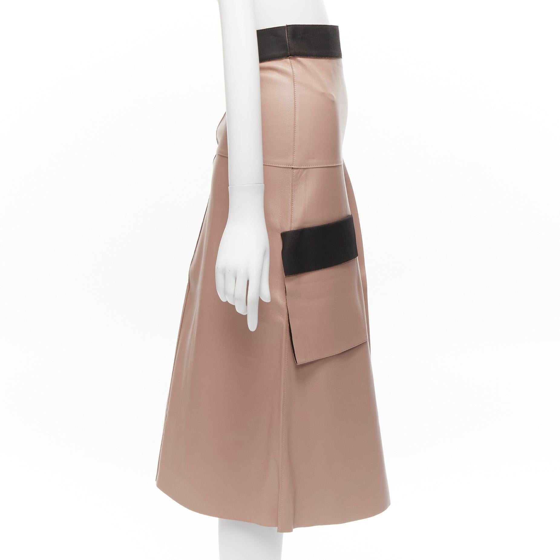 DION LEE Sandy pink brown sheep leather panelled A-line midi skirt UK6 XS In Fair Condition For Sale In Hong Kong, NT