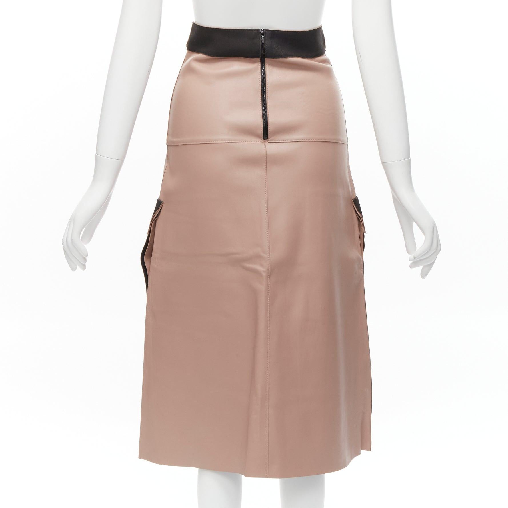 Women's DION LEE Sandy pink brown sheep leather panelled A-line midi skirt UK6 XS For Sale
