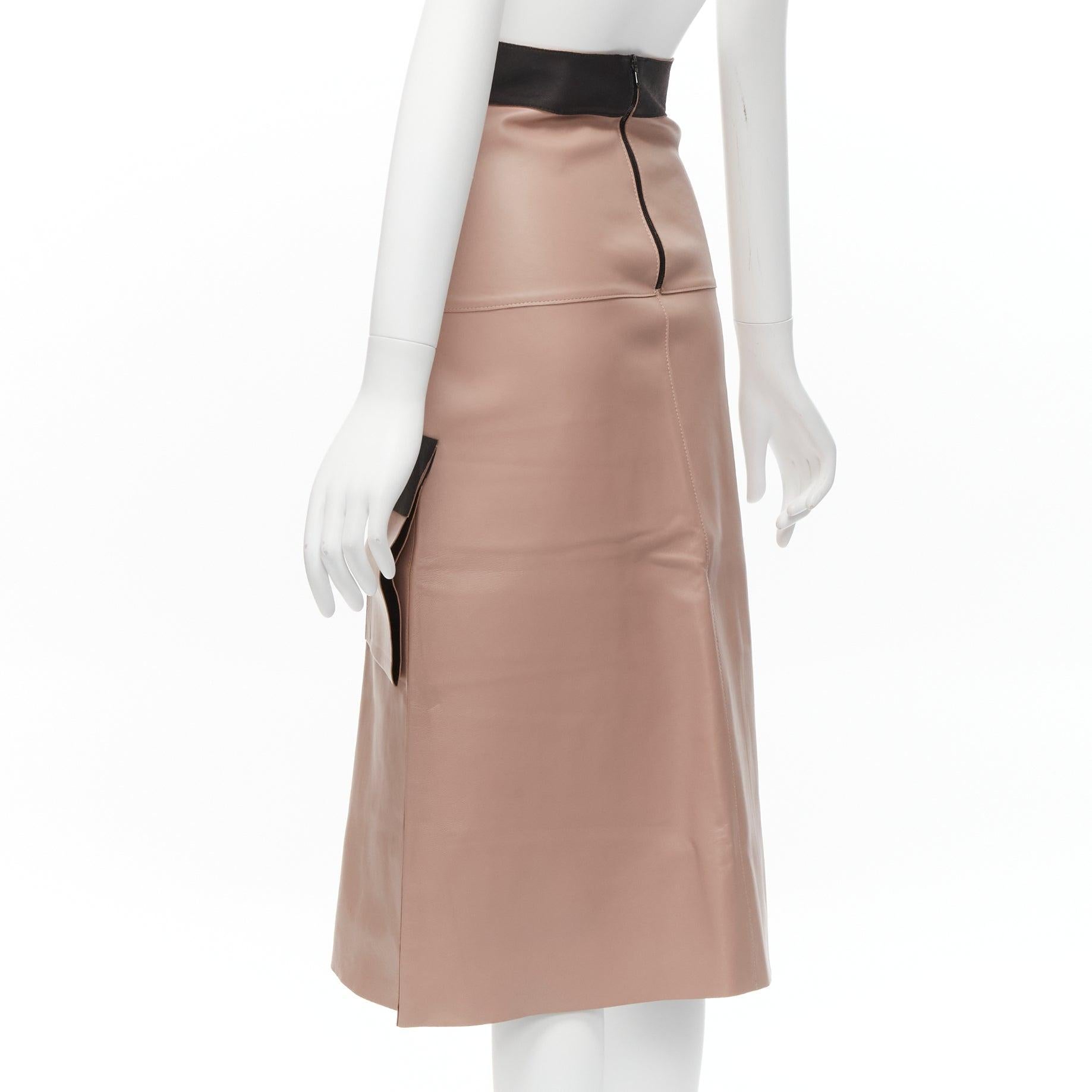 DION LEE Sandy pink brown sheep leather panelled A-line midi skirt UK6 XS For Sale 1