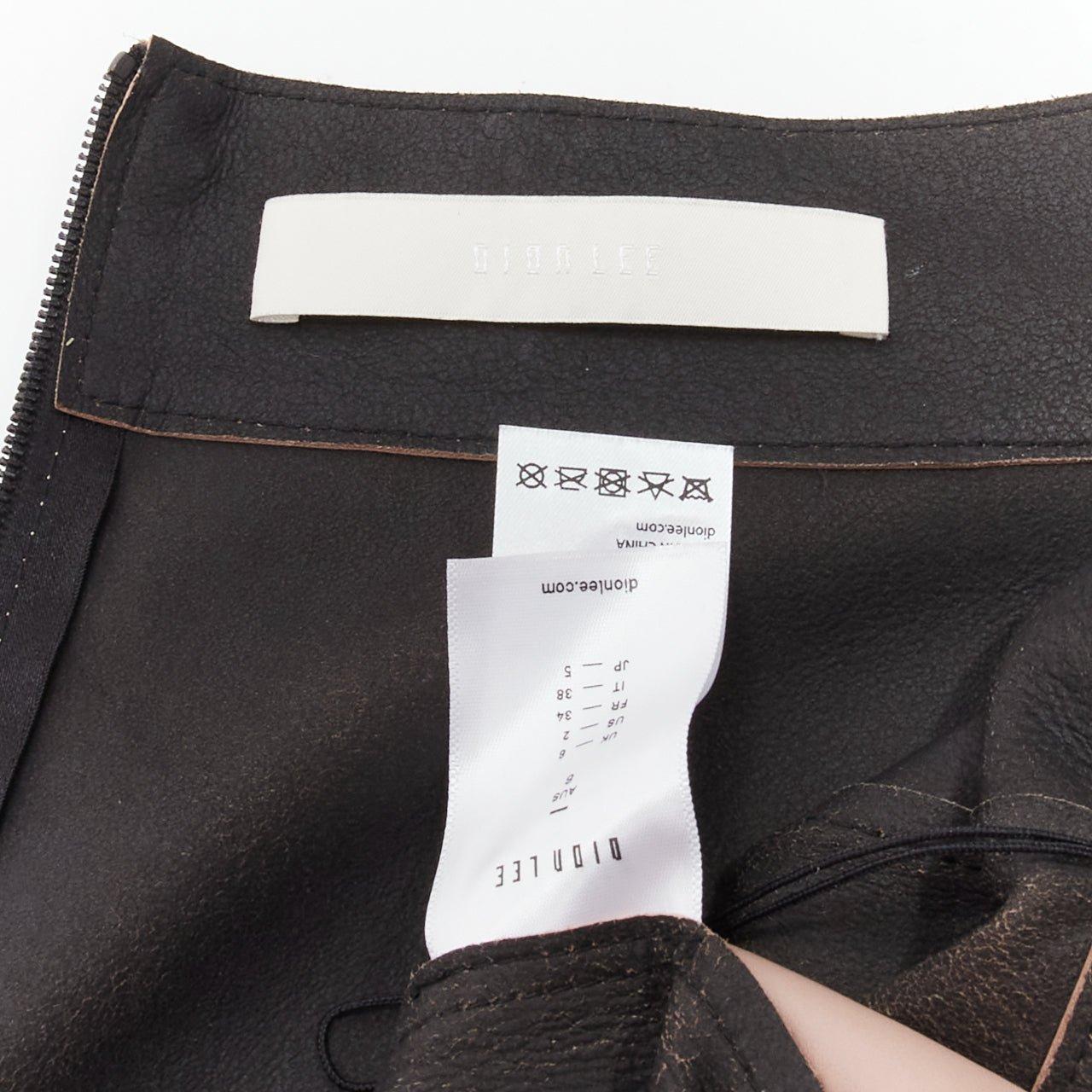 DION LEE Sandy pink brown sheep leather panelled A-line midi skirt UK6 XS For Sale 3