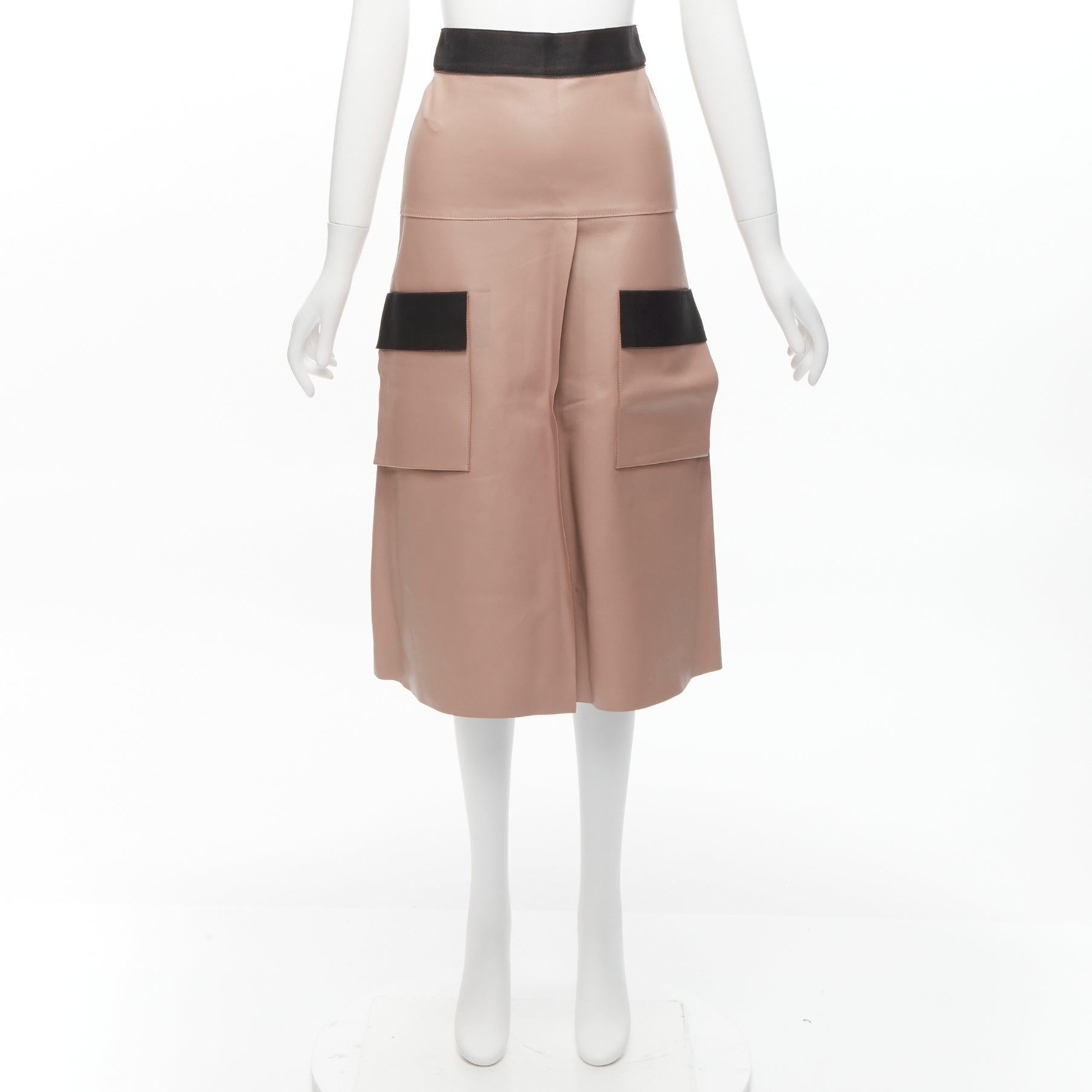 DION LEE Sandy pink brown sheep leather panelled A-line midi skirt UK6 XS For Sale 4