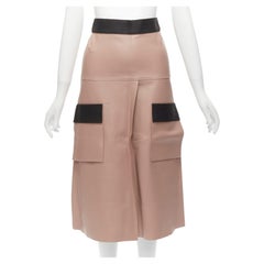 DION LEE Sandy rosa braun Schafsleder getäfelter A-Linien-Midirock UK6 XS