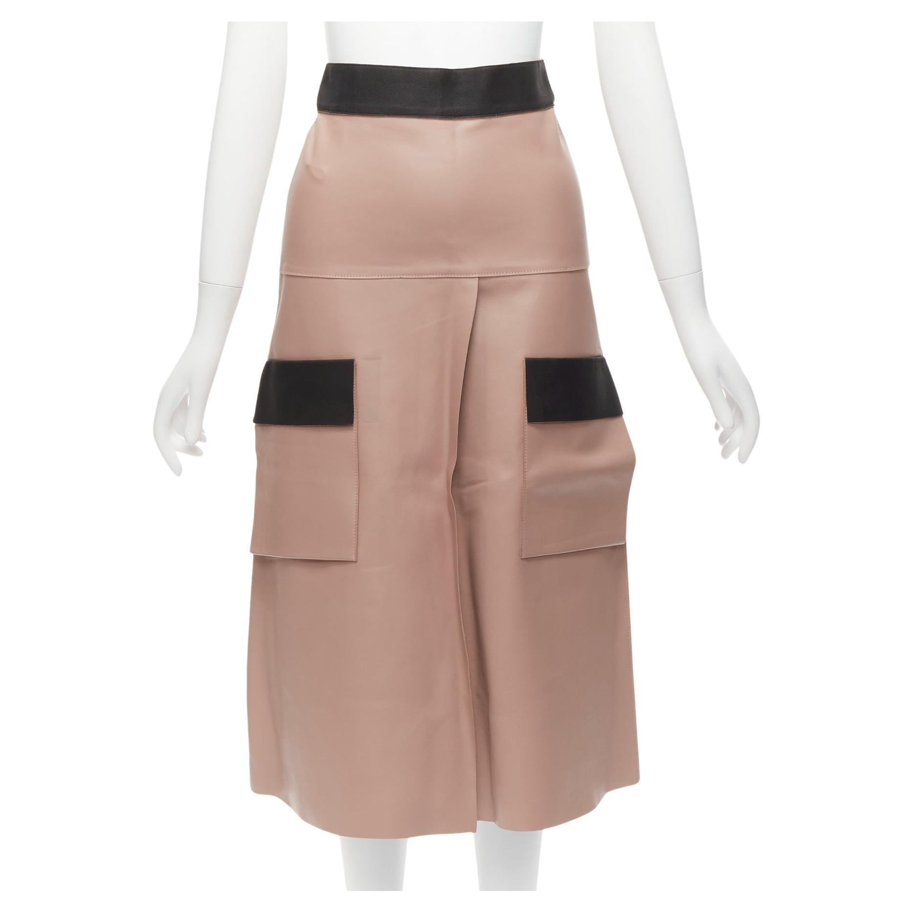 DION LEE Sandy pink brown sheep leather panelled A-line midi skirt UK6 XS For Sale