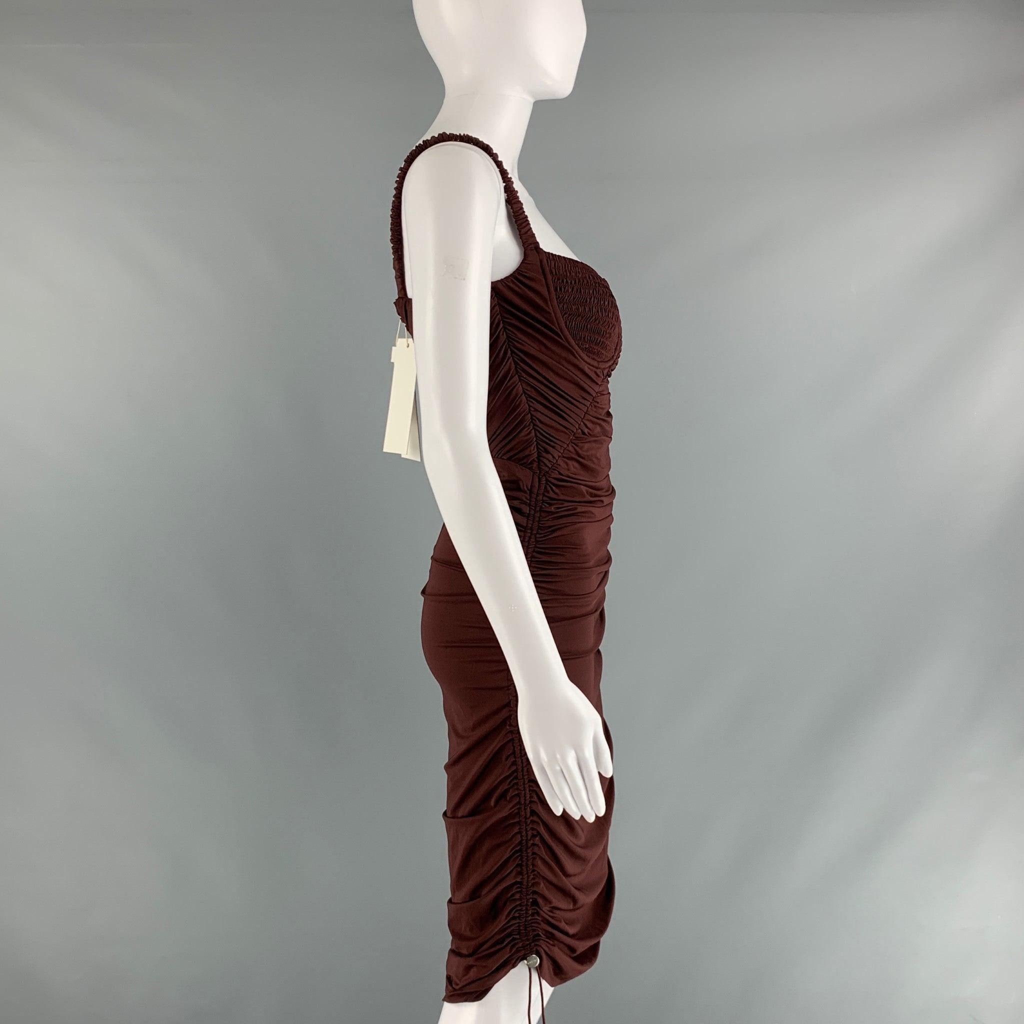 DION LEE Size 4 Burgundy Viscose Blend Ruched Corset Mini Cocktail Dress In Excellent Condition In San Francisco, CA