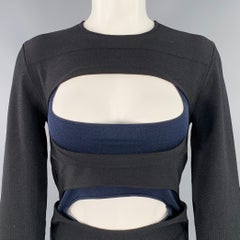DION LEE Size 6 Black Navy Viscose Blend Cut Out Long Sleeve Mini Dress