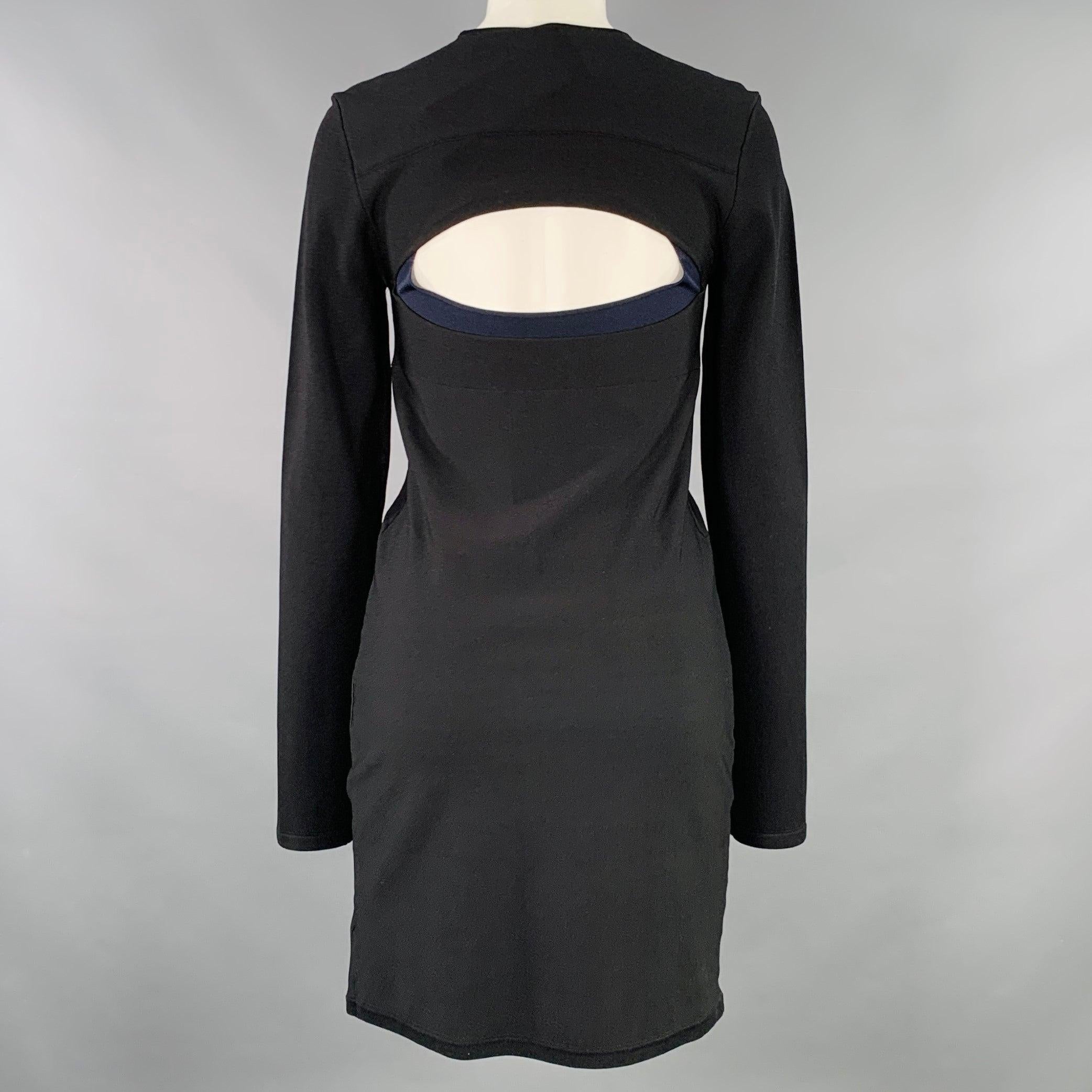 De las mujeres DION LEE Talla 6 Negro Azul Marino Mezcla de Viscosa Recortado Mini Vestido de Manga Larga en venta