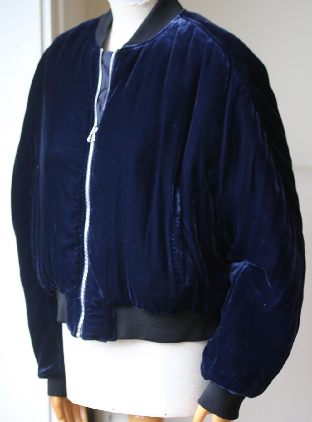 blue velvet bomber jacket