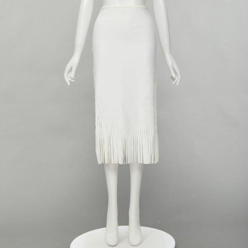 DION LEE white honeycomb cut out fringe hem midi skirt AUS 6 US2 XS 6