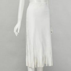 DION LEE white honeycomb cut out fringe hem midi skirt AUS 6 US2 XS