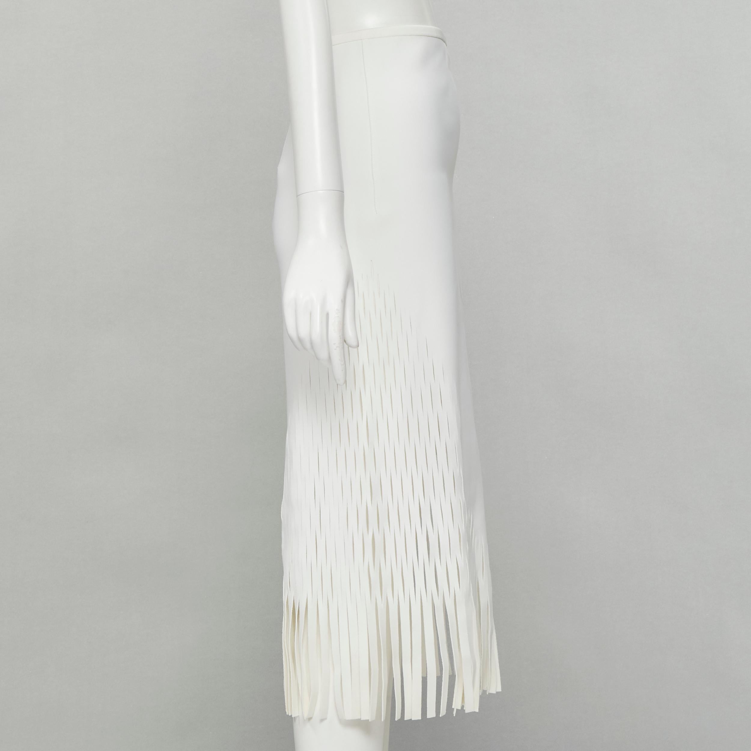 DION LEE white honeycomb cut out fringe hem midi skirt AUS 6 US2 XS In Excellent Condition For Sale In Hong Kong, NT