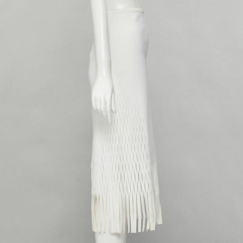 Women's DION LEE white honeycomb cut out fringe hem midi skirt AUS 6 US2 XS