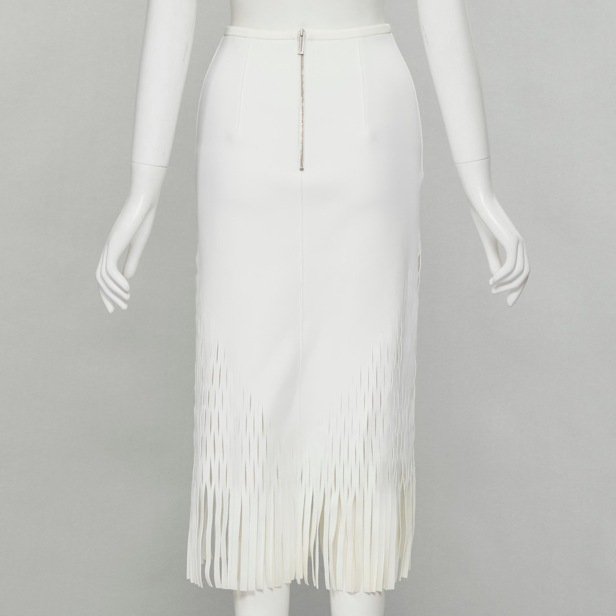 Women's DION LEE white honeycomb cut out fringe hem midi skirt AUS 6 US2 XS For Sale