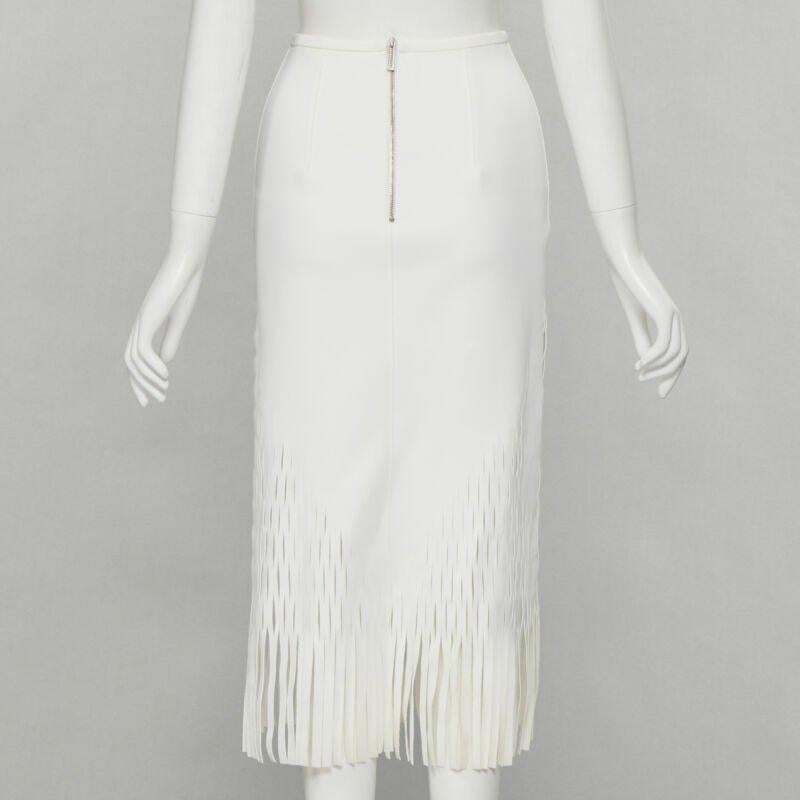 DION LEE white honeycomb cut out fringe hem midi skirt AUS 6 US2 XS 1