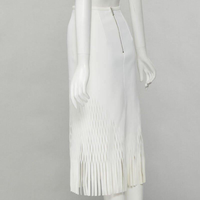 DION LEE white honeycomb cut out fringe hem midi skirt AUS 6 US2 XS 2