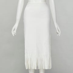 DION LEE Jupe midi blanche à ourlet à franges et en nid d'abeille AUS 6 US2 XS