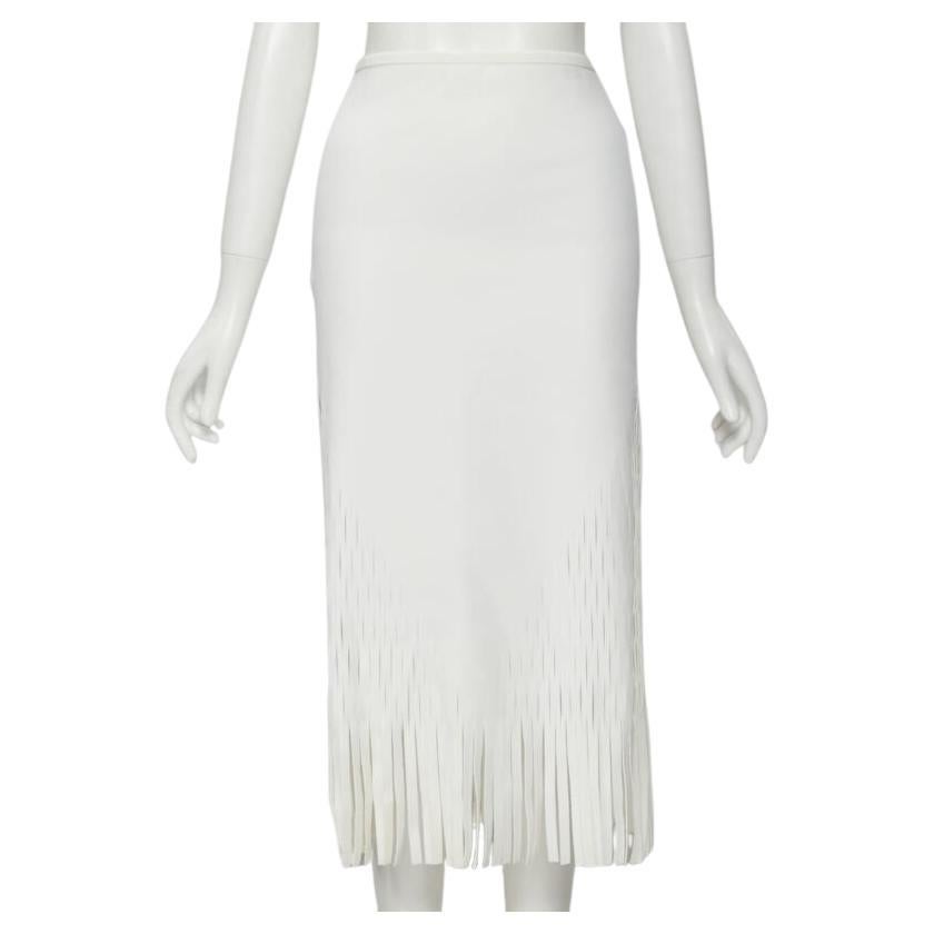 DION LEE white honeycomb cut out fringe hem midi skirt AUS 6 US2 XS For Sale