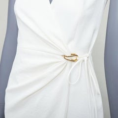 DION LEE vestido cruzado blanco con textura y detalles dorados UK6 XS