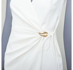 DION LEE white textured gold hardware ruched wrap dress UK6 XS