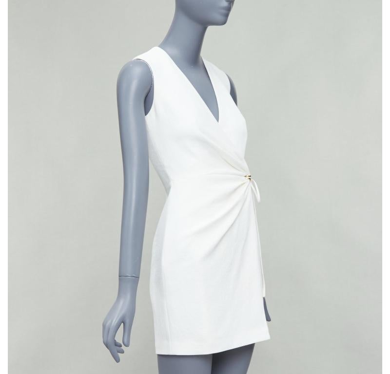 DION LEE vestido cruzado blanco con textura y detalles dorados UK6 XS Gris en venta
