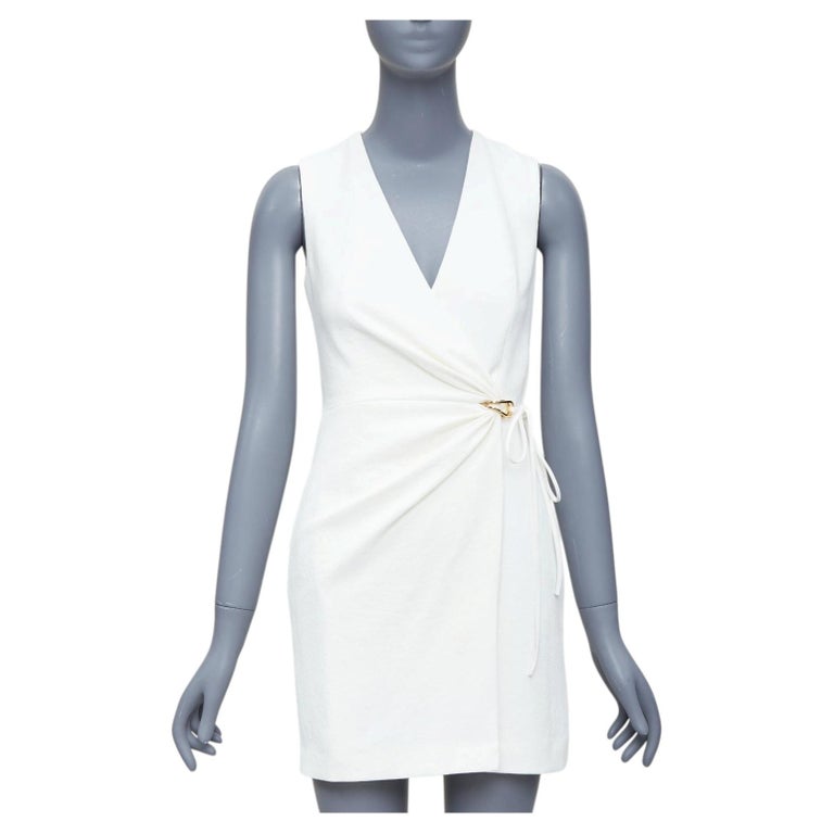 white dress gold hardware DION LEE textured ruched wrap UK6 XS For Sale at 1stDibs feature_Sweet 16