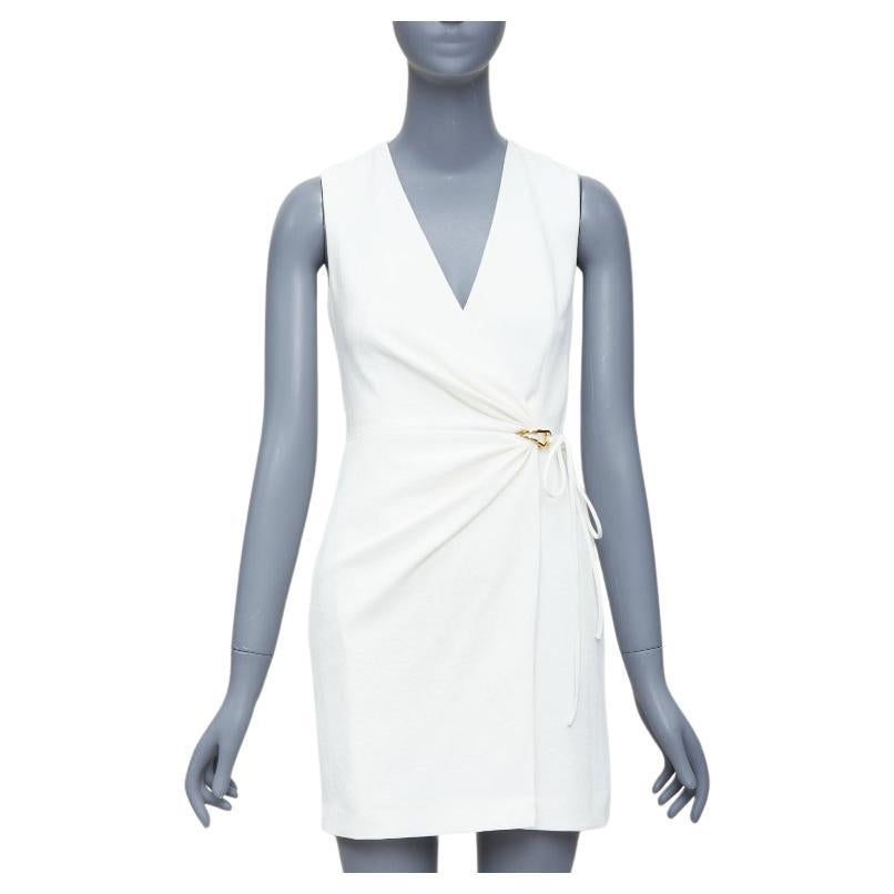 DION LEE white textured gold hardware ruched wrap dress UK6 XS For Sale at 1stDibs
