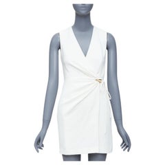 DION LEE white textured gold hardware ruched wrap dress UK6 XS
