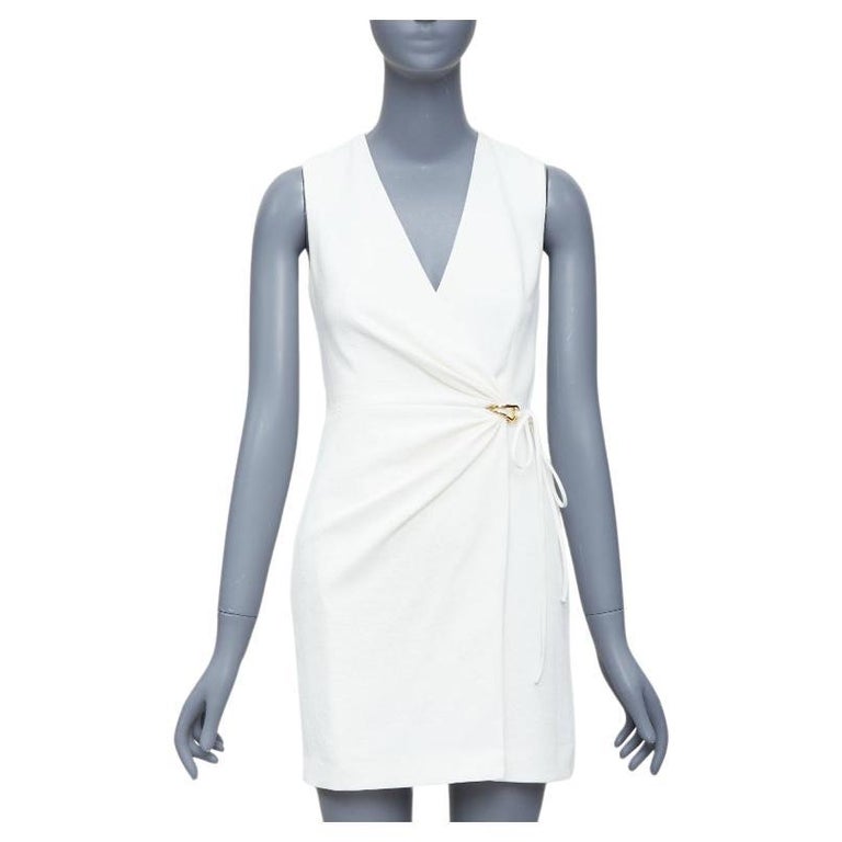 Dion Lee White Textured Gold Hardware Ruched Wrap Dress Uk6 Xs
