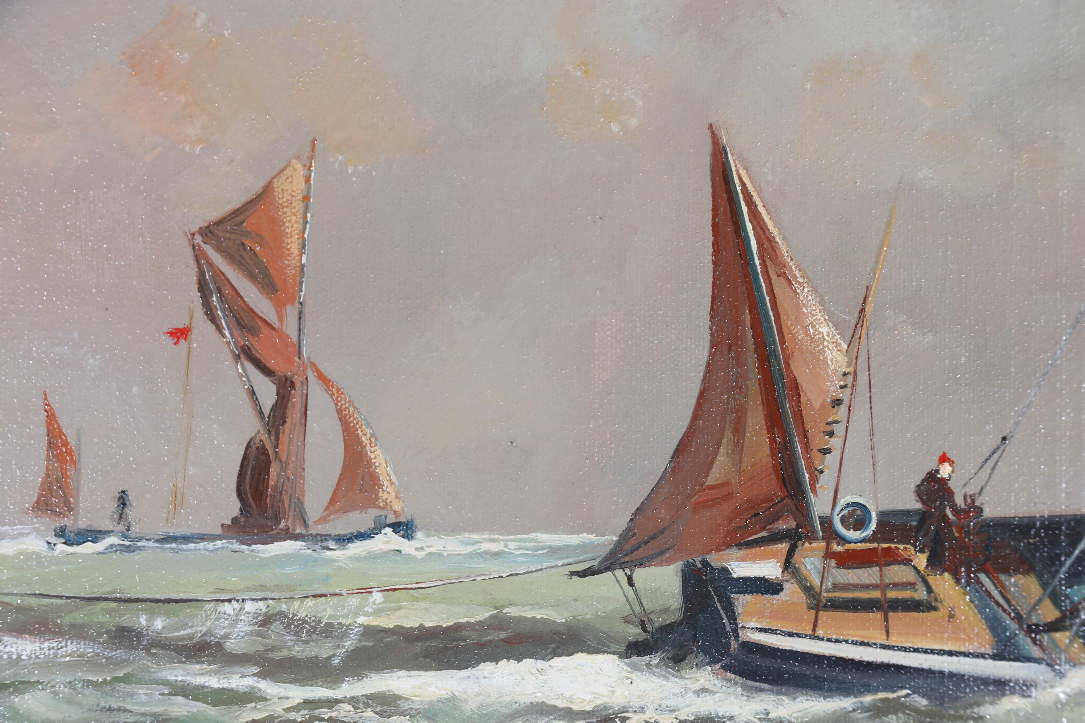 Dion Pears (1929 - 1985) - Huile du milieu du 20e sicle, Thames Barges at Sea II 4