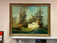 The Battle of Trafalgar, Huge British Oil Painting on Canvas, Framed